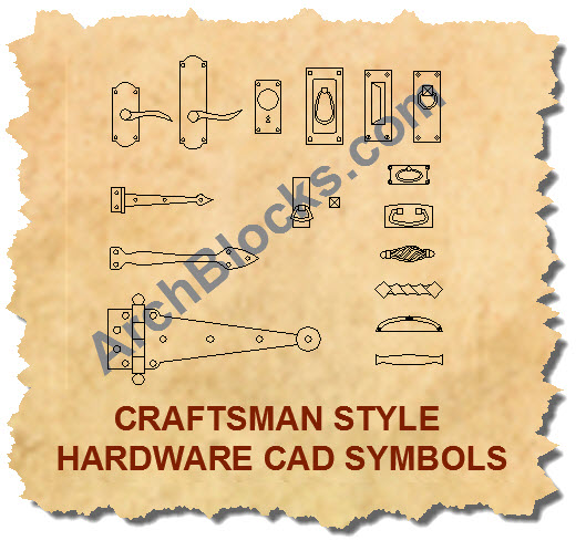 Mission Craftsman style door hardware CAD symbols