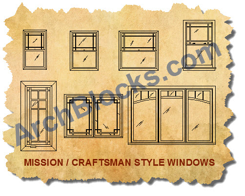 Craftsman Style CAD Symbols of Windows