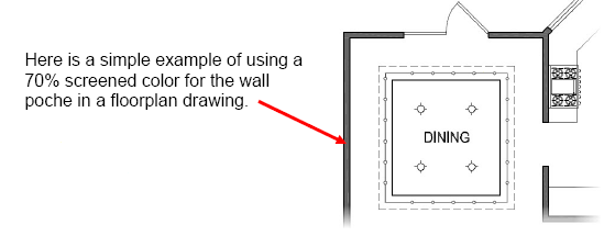 AutoCAD example using screen color wall in floorplan