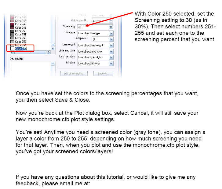 AutoCAD color screening tutorial step set screening percentage