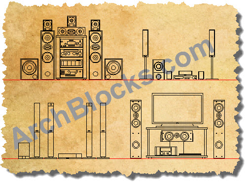 AutoCAD Blocks Home Theater System Elevation View