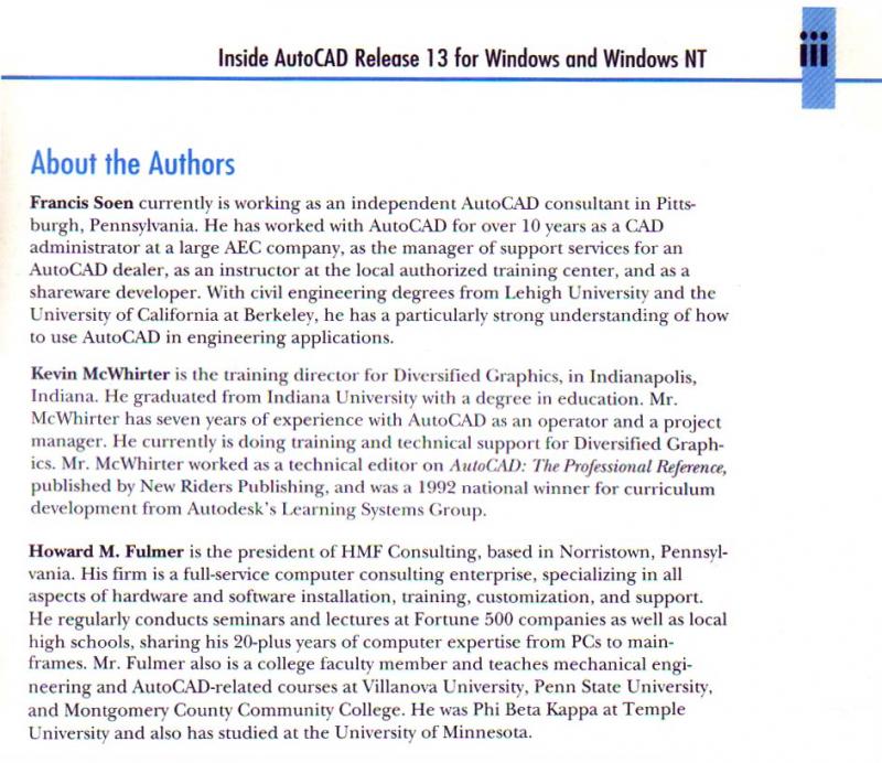 Inside AutoCAD Release 13 About Authors Inside AutoCAD Release 13 About Authors