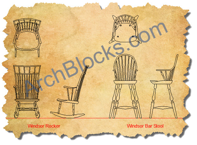 Windsor Chairs AutoCAD Symbols Plan View-04