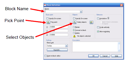 Steps to create a block in AutoCAD